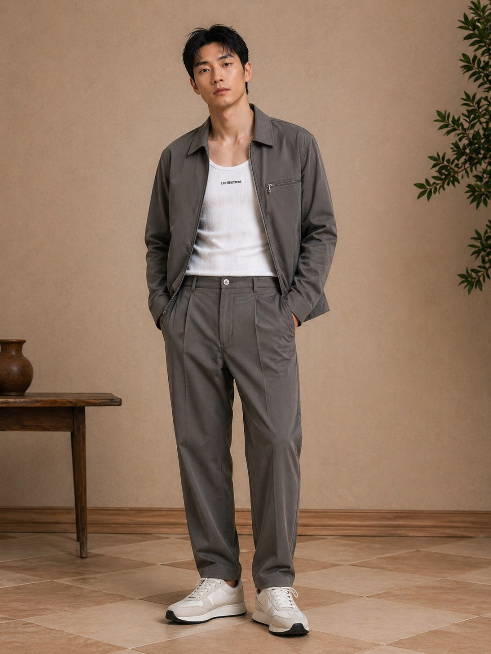 pantalón técnico Les Héritiers TECH PANT en color khaki